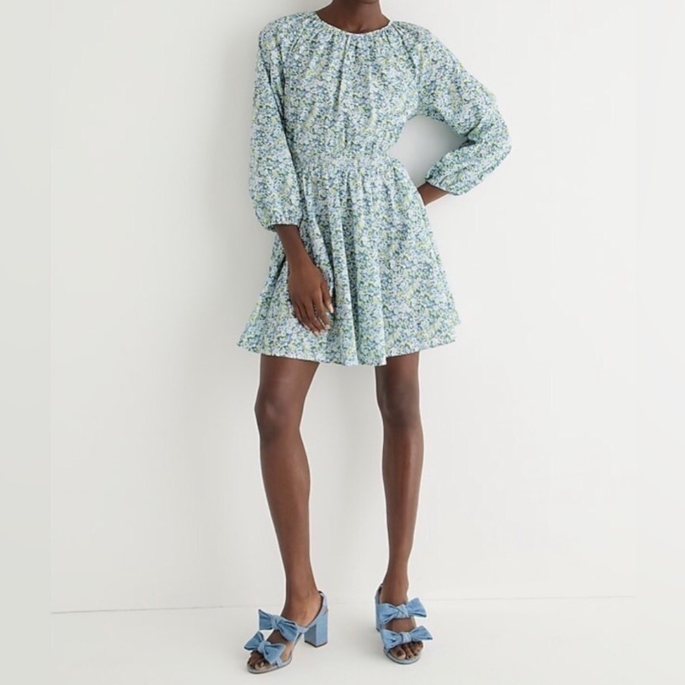 J.Crew Palermo smocked-waist mini dress in Liberty® Thorpe Hill fabric Mint